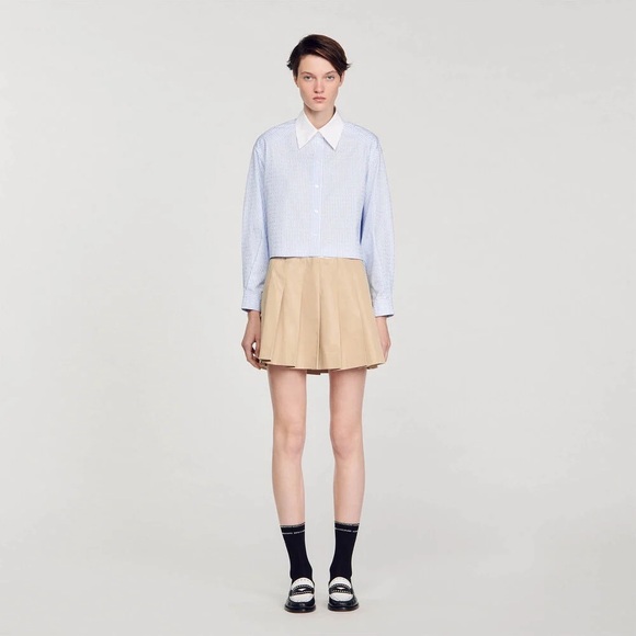 Sandro stripy rhinestone shirt with contrast collar, new with tags. Cropped. - Picture 2 of 3